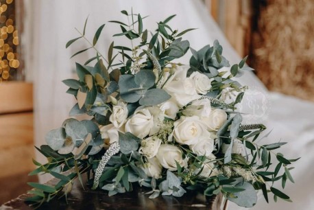 Eucalyptus and White Roses Bridal Bouquet